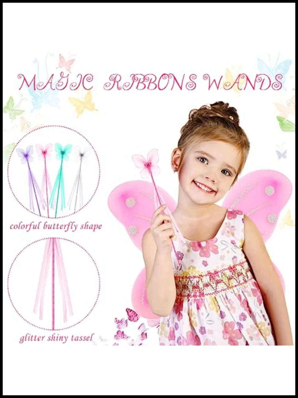 12 Sets Fairy Butterfly Wings with Wands, Pretend Play Costume Accessories for